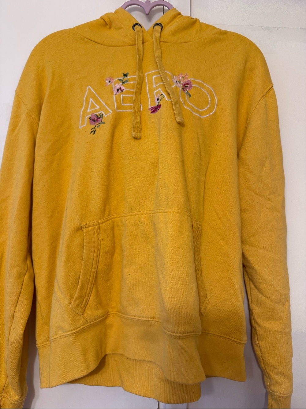 Aeropostale Yellow Crewneck Sweatshirt with Floral Embroidered Logo